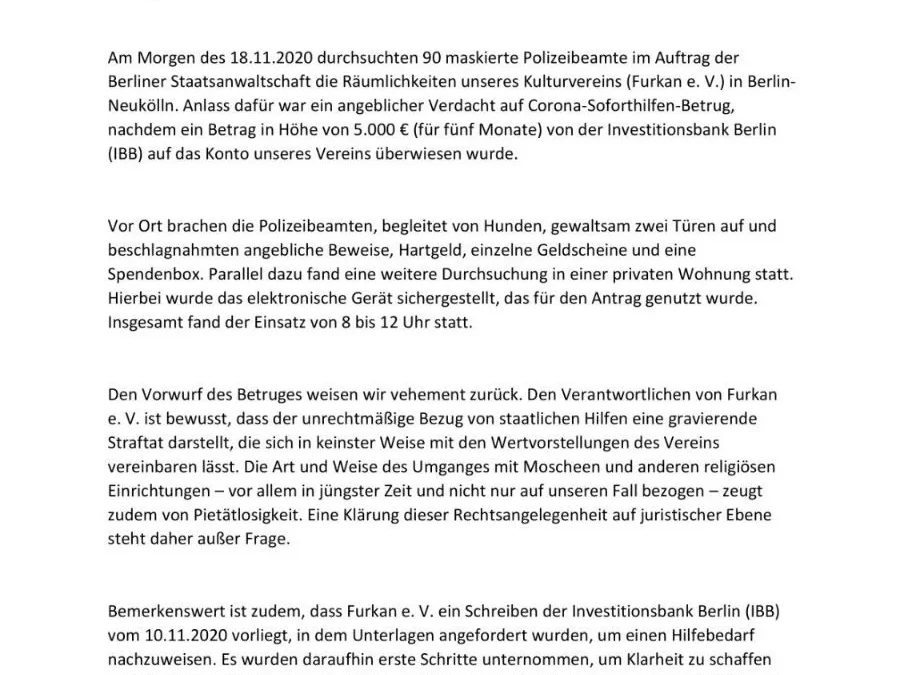 Stellungnahme zur Razzia am 18.11.2020